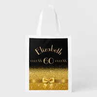 60th birthday black gold classic elegant name reusable grocery bag