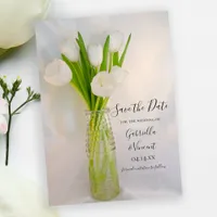 White Tulip in Milk Bottle Wedding Save the Date