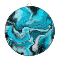 Blue, Black and White Marble Fluid Art Dart Board