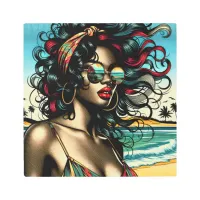 Retro Woman on Beach Comic Style Pop Art