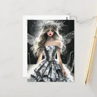 Fairy in a Fashion Show Tinfoil Dress Watercolor Postcard