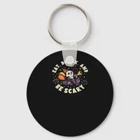 Spooky Skeleton Celebrating Halloween Eat Drink Keychain
