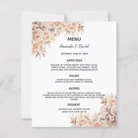 Beige cream flowers wedding menu card
