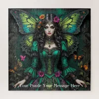 Emerald Green Gothic Butterfly Girl Jigsaw Puzzle