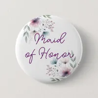 Botanical Purple and Green Maid of Honor Button