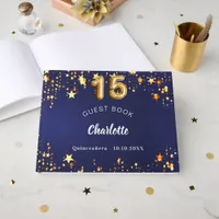Quinceanera navy blue gold stars guest book