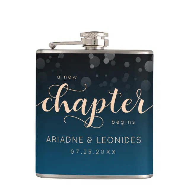 Elegant Peach Oceanic Blue Wedding A New Chapter Flask