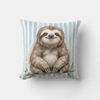 Watercolor Sloth Wildlife Pillow