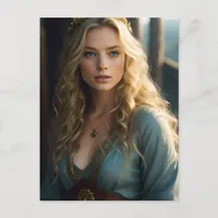 Beautiful Blond Lady in a Blue and Gold Dress Postcard