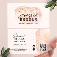 Blush Pink Social Media QR Code Glitter Business Card