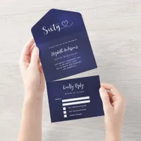 60th Birthday navy blue silver rsvp All In One Invitation