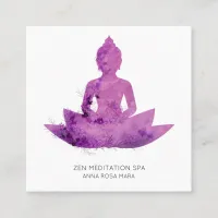 *~* Floral Lotus Buddha Meditation QR AP33 Magenta Square Business Card