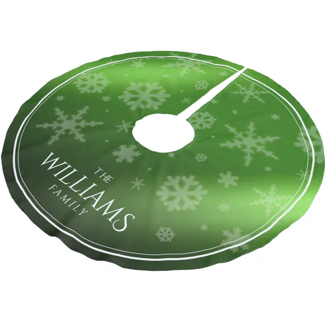 Festive Green Foil Snowflakes Brushed Polyester Tree Skirt