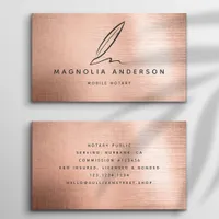 Mobile Notary Quill Rose Gold Brushed Metal Business Card