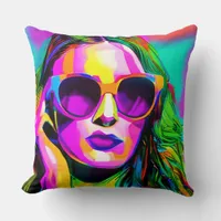 Unique Colorful Ladies in Sunglasses Art Throw Pillow