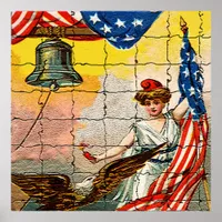 Vintage Lady, Eagle, Flag and Liberty Bell Mosiac Poster