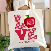 Teacher Apple Love Personalized Name And Grade Tote Bag