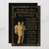 Roaring 20s art deco flapper girl and gangster invitation