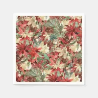 Elegant Holiday Poinsettia Christmas Floral Napkins