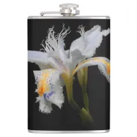 Elegant Crested Iris White Floral Flask