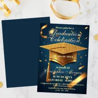 Luxurious Golden Graduation Cap with Confetti Invitation