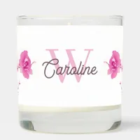 Watercolor pink flowers name monogram scented candle