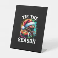 Tis The Season Football Mom Christmas Santa Hat Co Pedestal Sign