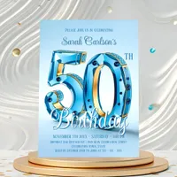 Luxurious Sapphire and Gold 50th Birthday Invitation