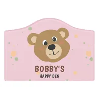 Cute Kids Name Pink Girly Bear Head Girls Nursery Door Sign