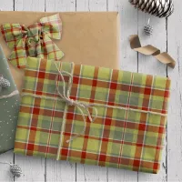 Tartan Pattern7 Olive Green and Red ID210 Wrapping Paper