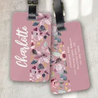 Pink Gold Floral Pattern Monogram  Luggage Tag