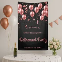 Elegant Rose Gold Balloons Black Retirement Party Banner