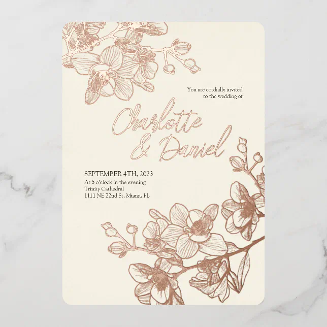 Orchid Golden Moments | Wedding Foil Invitation