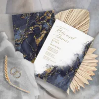 Marble Glitter Rehearsal Navy Blue Gold ID644 Invitation