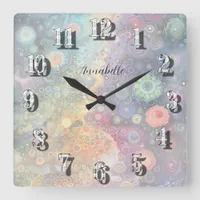 Beautiful Whimsical Colorful Back to School  Square Wall Clock