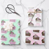 Happy Birthday Pink Birthday Cake Wrapping Paper Sheets