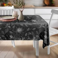 Sketched Floral Outline Pattern Gray/Blk ID939 Tablecloth