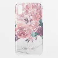 Personalized Romantic Vintage Pink Floral Marble iPhone XR Case