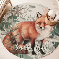 Rustic Fox Custom Name Nursery Rug