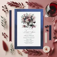 Burgundy & Navy Floral Wine Boho Bridal Shower Invitation