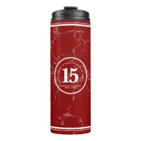 Elegant Red Marble 15 Years Work Anniversary Thermal Tumbler