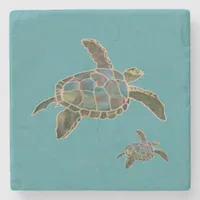 Stone Coaster - Two Sea Turtles