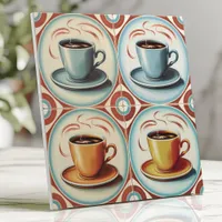 Vintage Kitsch Coffee Cups Pastel Blue and Red Ceramic Tile