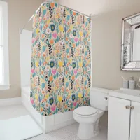 Simple Floral Modern Folk Art Illustration Shower Curtain