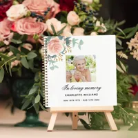 Guest book memorial funeral rose gold floral