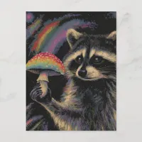 Raccoon and a Mushroom at Night Postcard