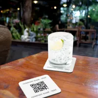 Business company logo name QR code brand color Beverage Coaster