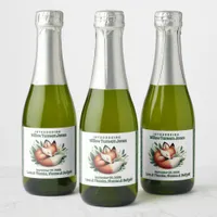 Cute Fox Cub Sleeps in Leaves Baby Shower Sparkling Wine Label