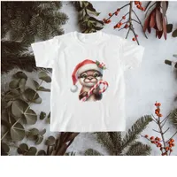 Adorable Christmas Otter in Santa Hat With Candy   T-Shirt