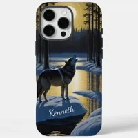 Howling Wolf Under Full Moon by Frozen River iPhone 16 Pro Max Case